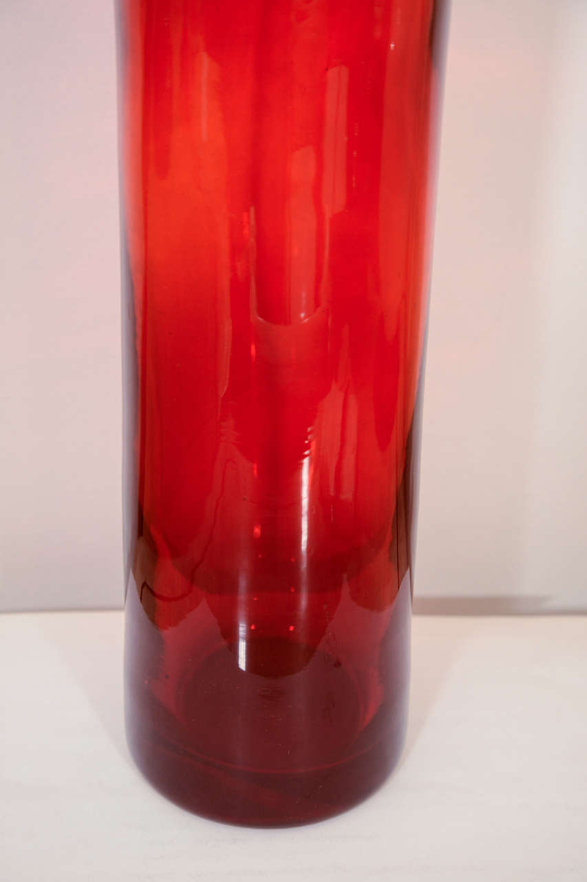 Tangerine Cut Cylinder Vase by Blenko In Excellent Condition In New York, NY