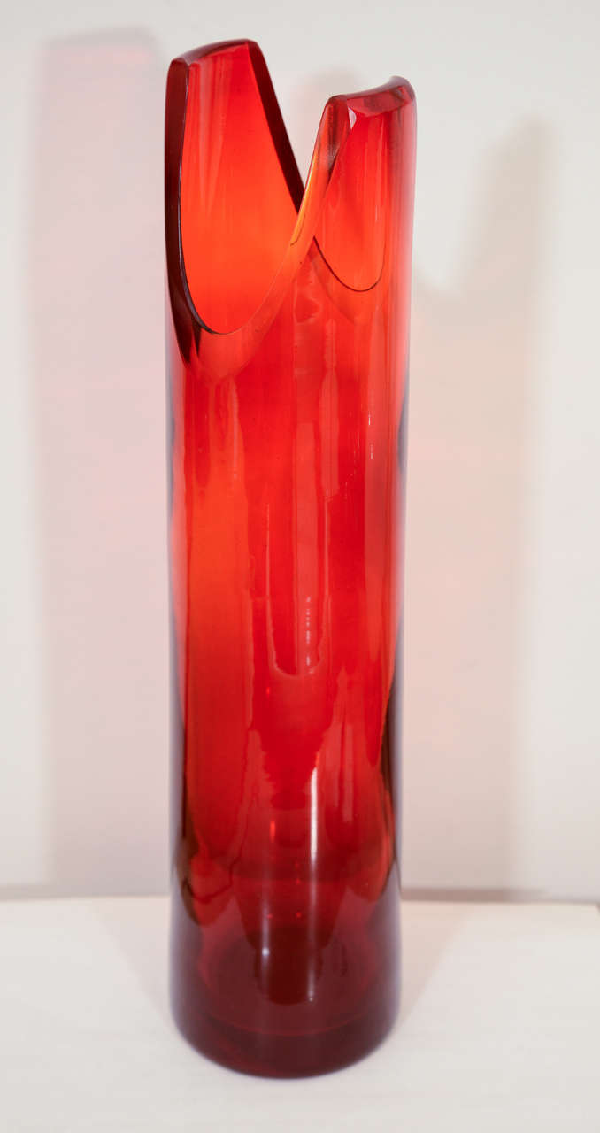 Mid-20th Century Tangerine Cut Cylinder Vase by Blenko