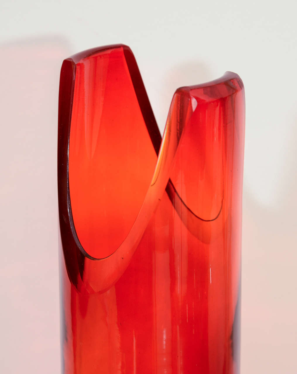 Tangerine Cut Cylinder Vase by Blenko 1