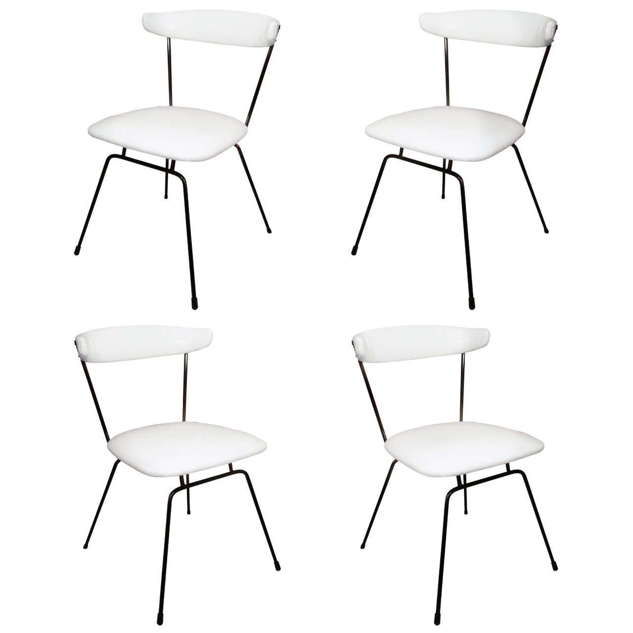 Set of 4 Iron Dining Chairs by Clifford Pascoe in White Leather