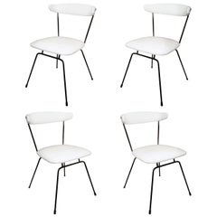 Set of 4 Iron Dining Chairs by Clifford Pascoe in White Leather