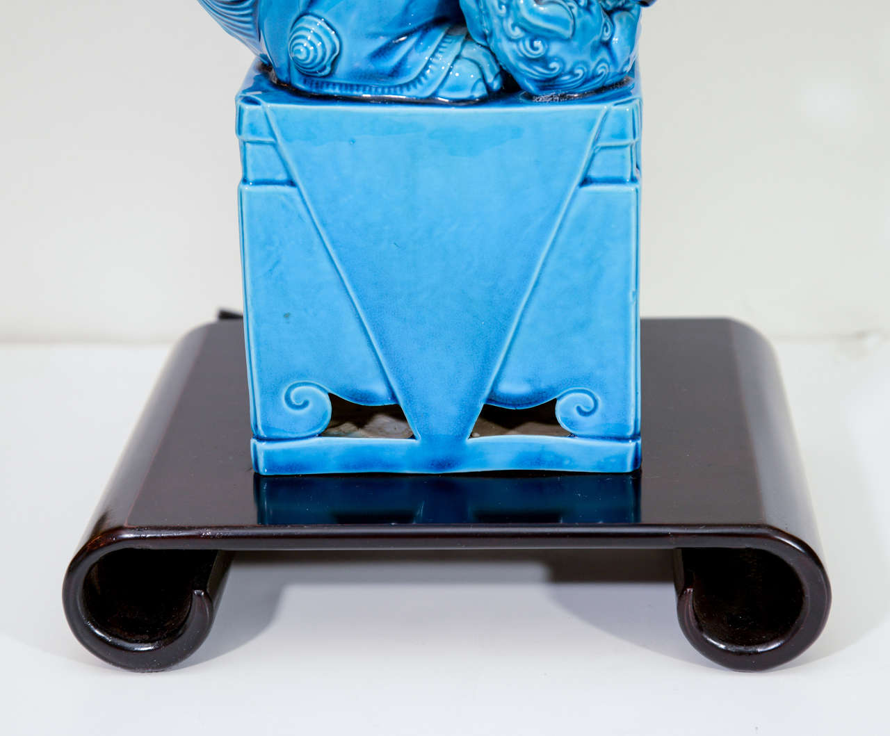 Mid-Century Modern Pair of Turquoise Ceramic Foo Dog Lamps, SALE