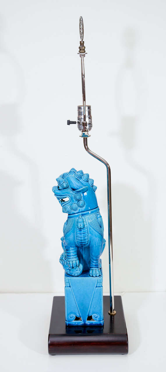 Pair of Turquoise Ceramic Foo Dog Lamps, SALE In Excellent Condition In New York, NY