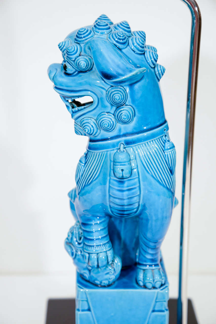 20th Century Pair of Turquoise Ceramic Foo Dog Lamps, SALE