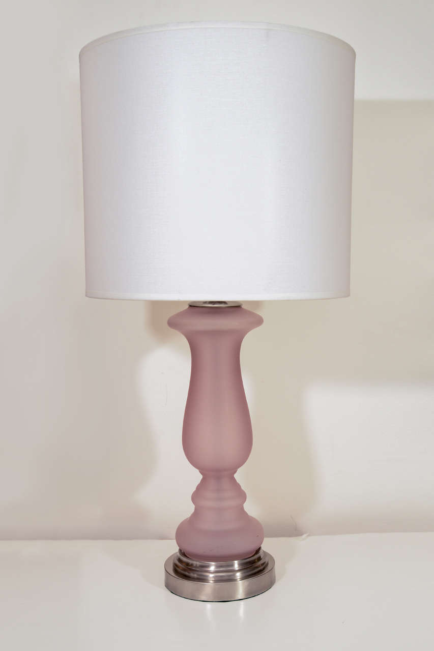 Pair of Frosted Amethyst Glass Lamps by Paul Hanson