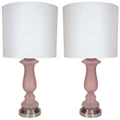 Pair of Frosted Amethyst Glass Lamps by Paul Hanson