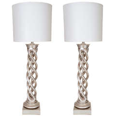 Pair of Silver Leaf Helix Lamps by James Mont