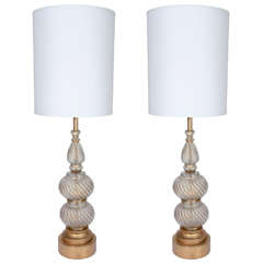 Pair of Gold Fleck Inclusion Murano Glass Lamps