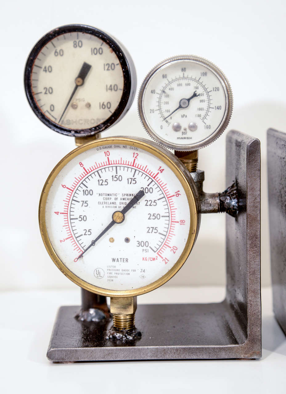 Pair of Vintage Pressure Gauge Bookends at 1stdibs