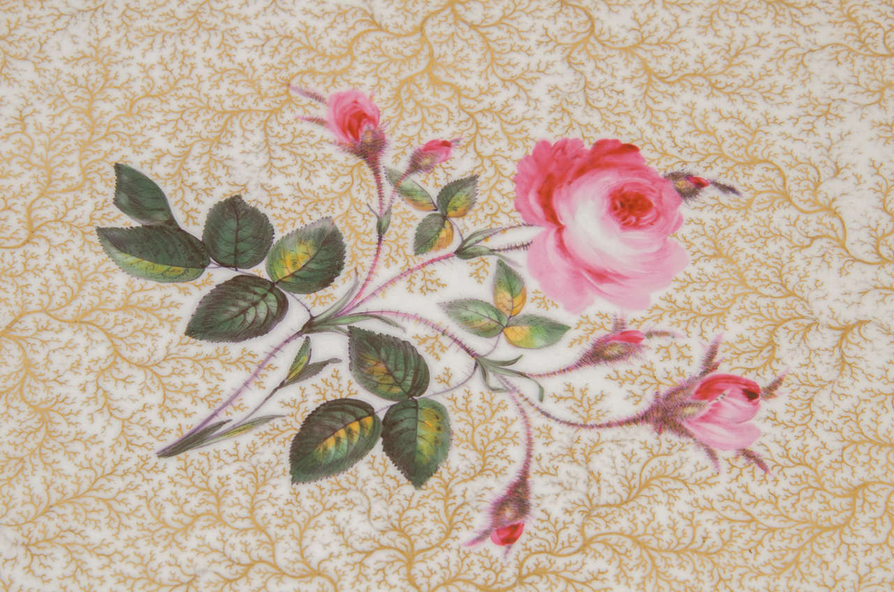 A Chamberlain's Worcester lavishly gilded porcelain tray with a single sprig of pink roses on a gilded ground.
