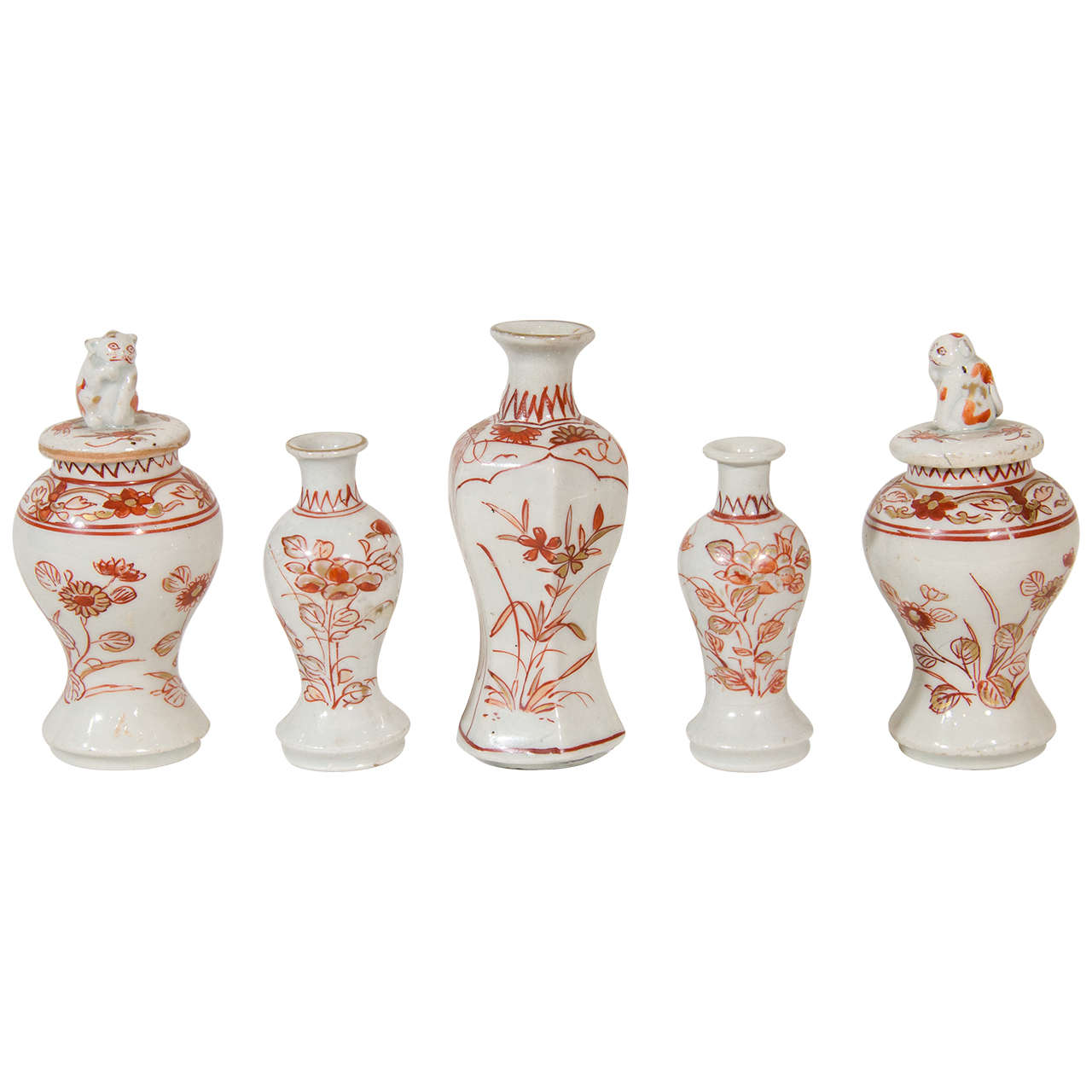Five-Piece Miniature Japanese Porcelain Garniture