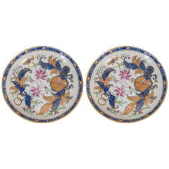 Pair of New Hall Tobacco Leaf Pattern Dishes