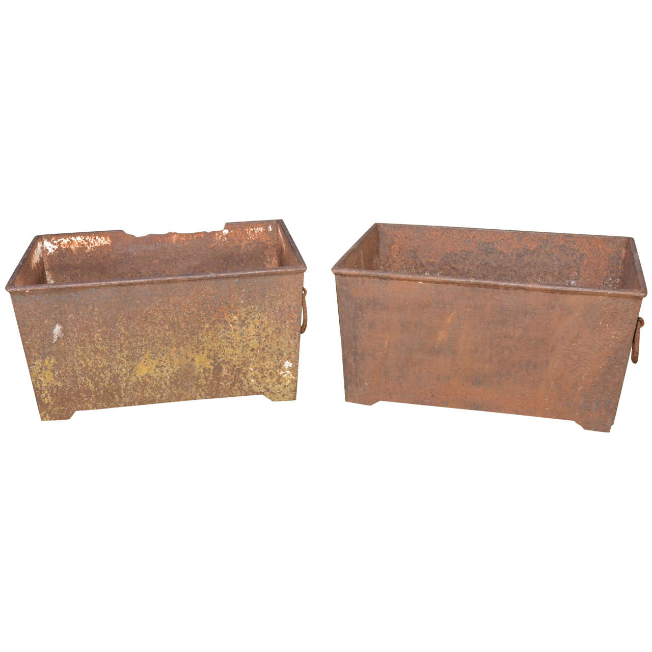 English 19Th Cent. Pair Of Rectangular Ring Handled Planters For Sale
