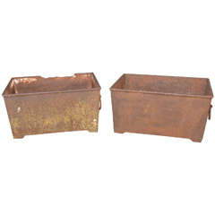 Used English 19Th Cent. Pair Of Rectangular Ring Handled Planters