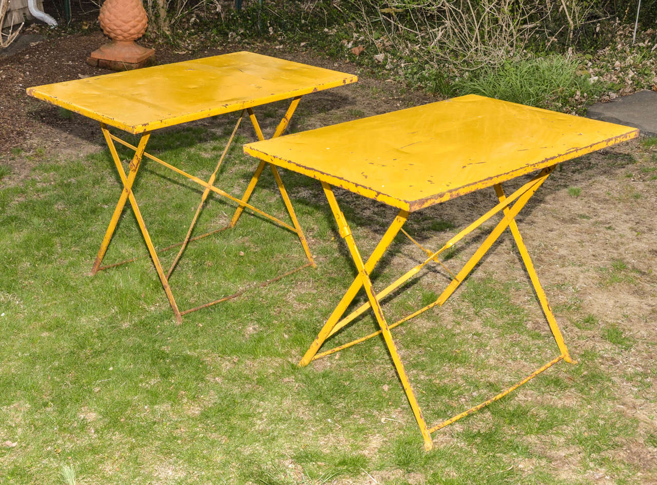 Pair of English Cowdray Yellow Folding Garden Tables at 1stDibs