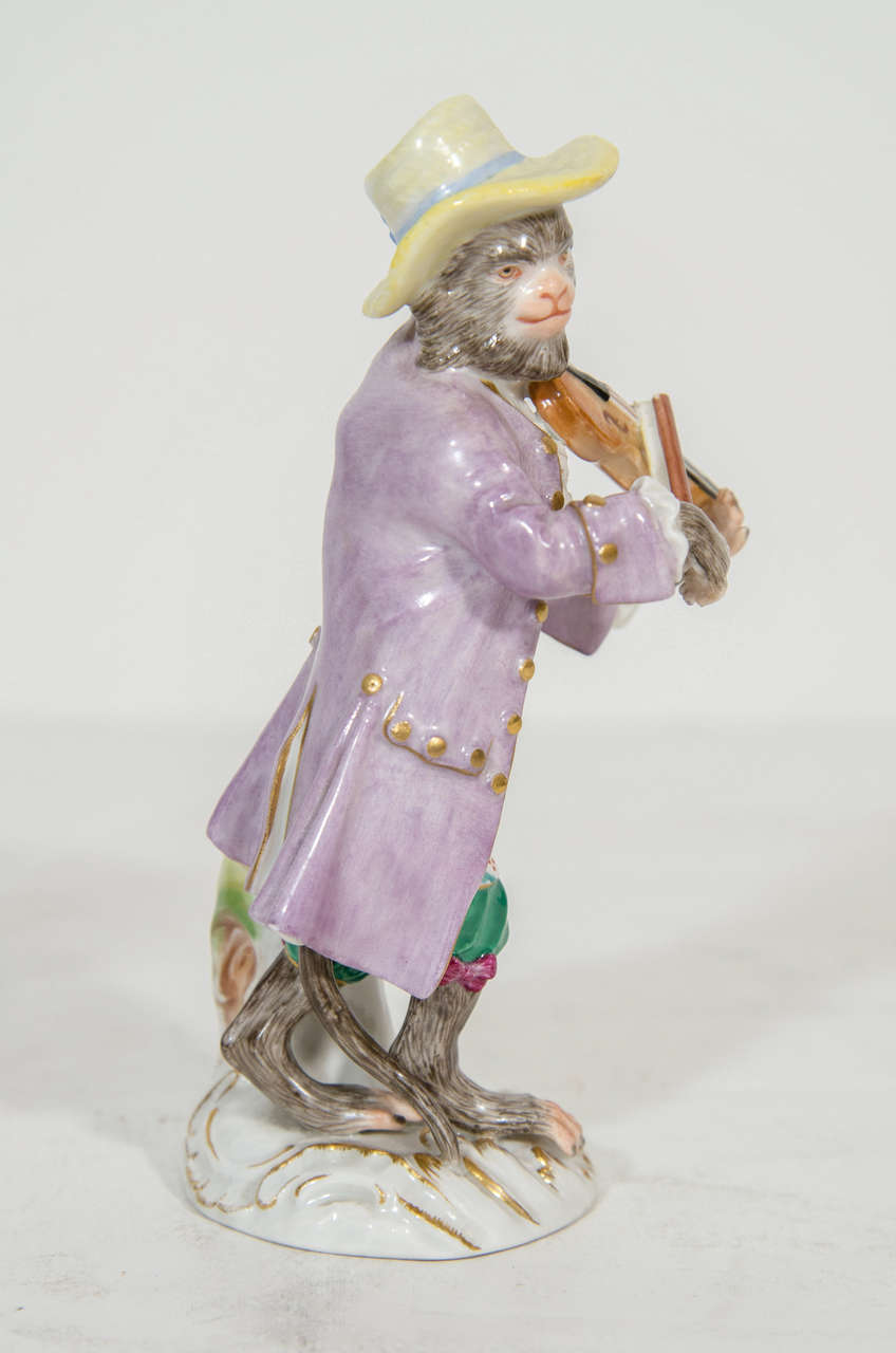German Meissen Porcelain Monkey Musician Figurine For Sale