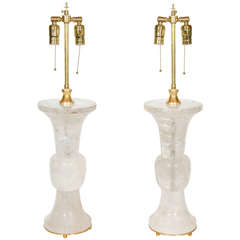 Pair of Chinoiserie Style Cut Rock Crystal Lamps