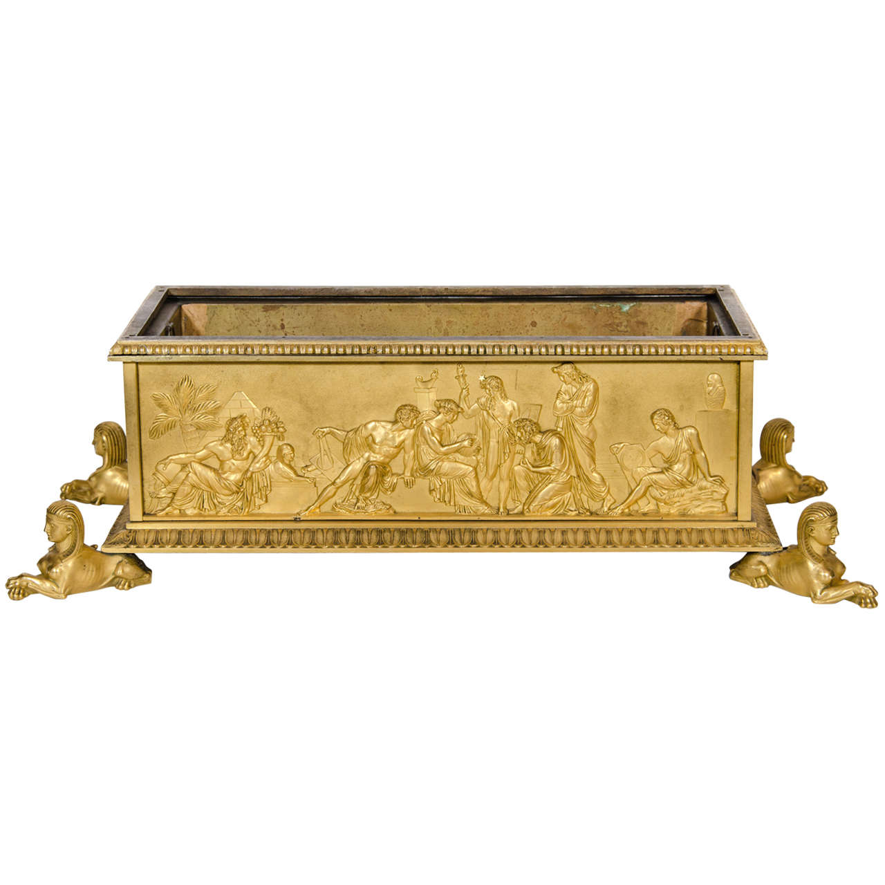 Siglo XIX Antique French Empire Neoclassical Ormolu Bronze Figural Jardinear