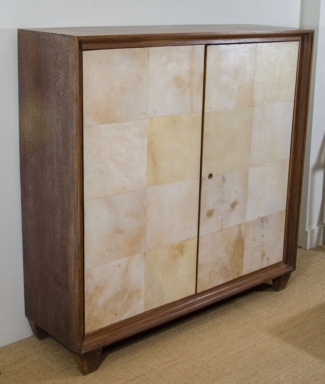 French Parchment and Cerused Oak Cabinet, circa 1940s