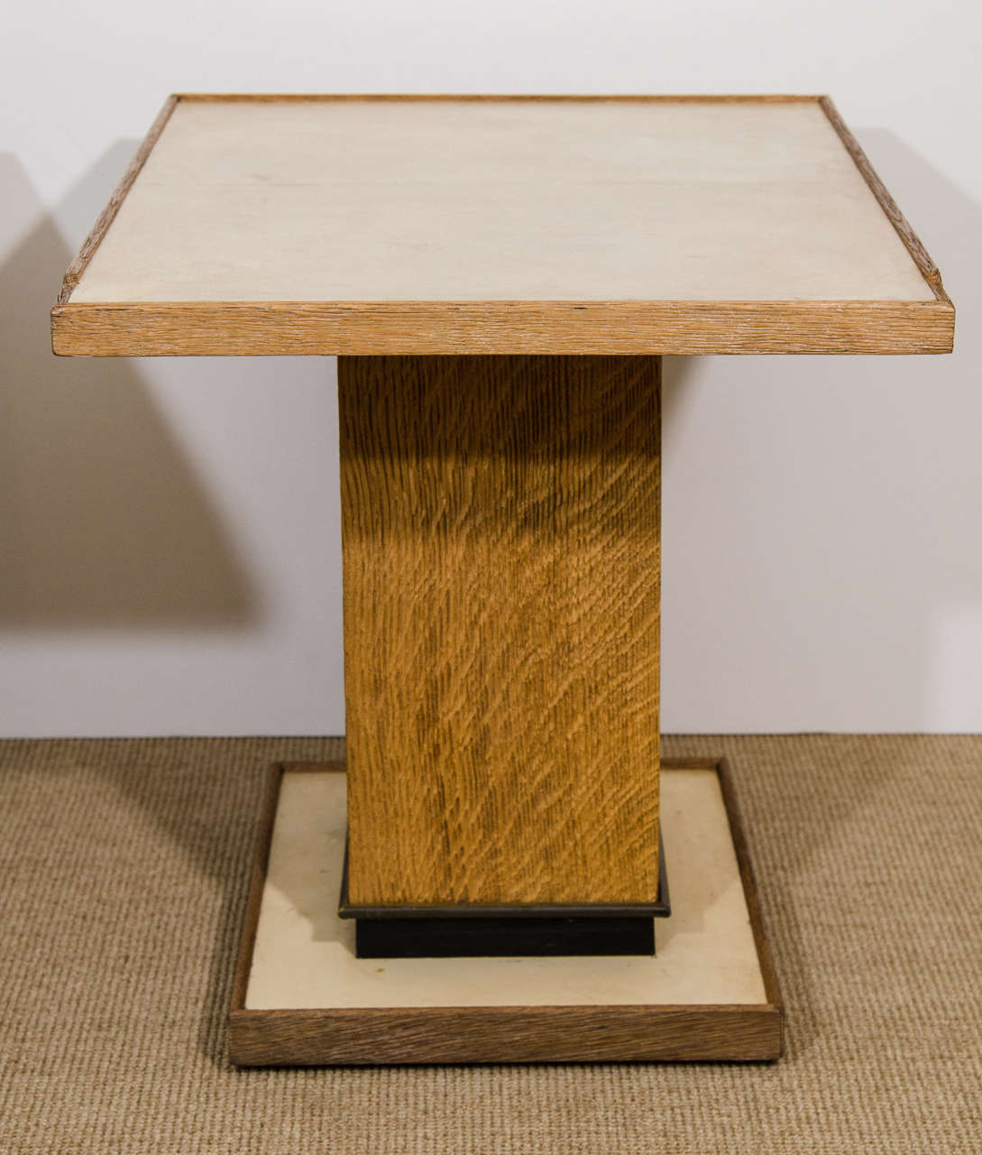 Mid-Century Modern Pair of French Parchment and Cerused Oak Side Tables, Dupré-Lafon For Sale