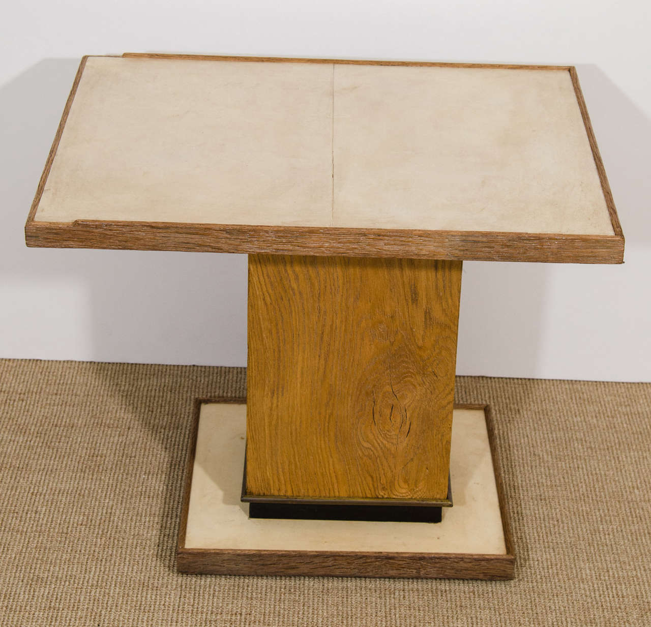 Parchment Paper Pair of French Parchment and Cerused Oak Side Tables, Dupré-Lafon For Sale