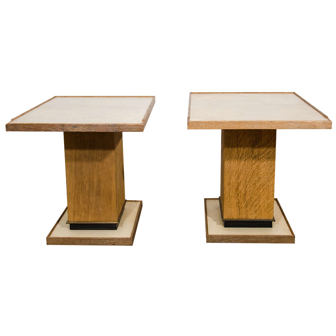 Pair of French Parchment and Cerused Oak Side Tables, Dupré-Lafon For Sale