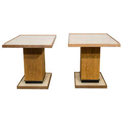Pair of French Parchment and Cerused Oak Side Tables, Dupré-Lafon