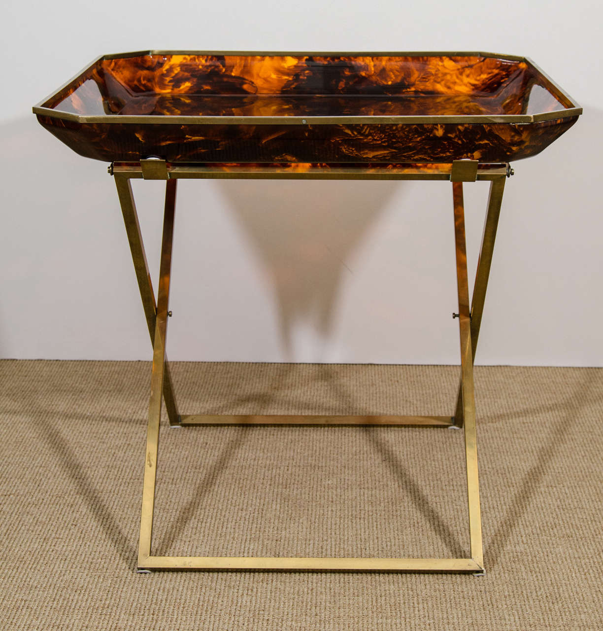 Tortoise Plexiglas Tray Table with a Brass 