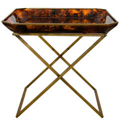 Tortoise Plexiglas Tray Table with a Brass "X" Base, Archea-Milano, 1970