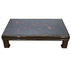 Maison Jansen Mirror Tortoise Top and Gunmetal Base Coffee Table, France