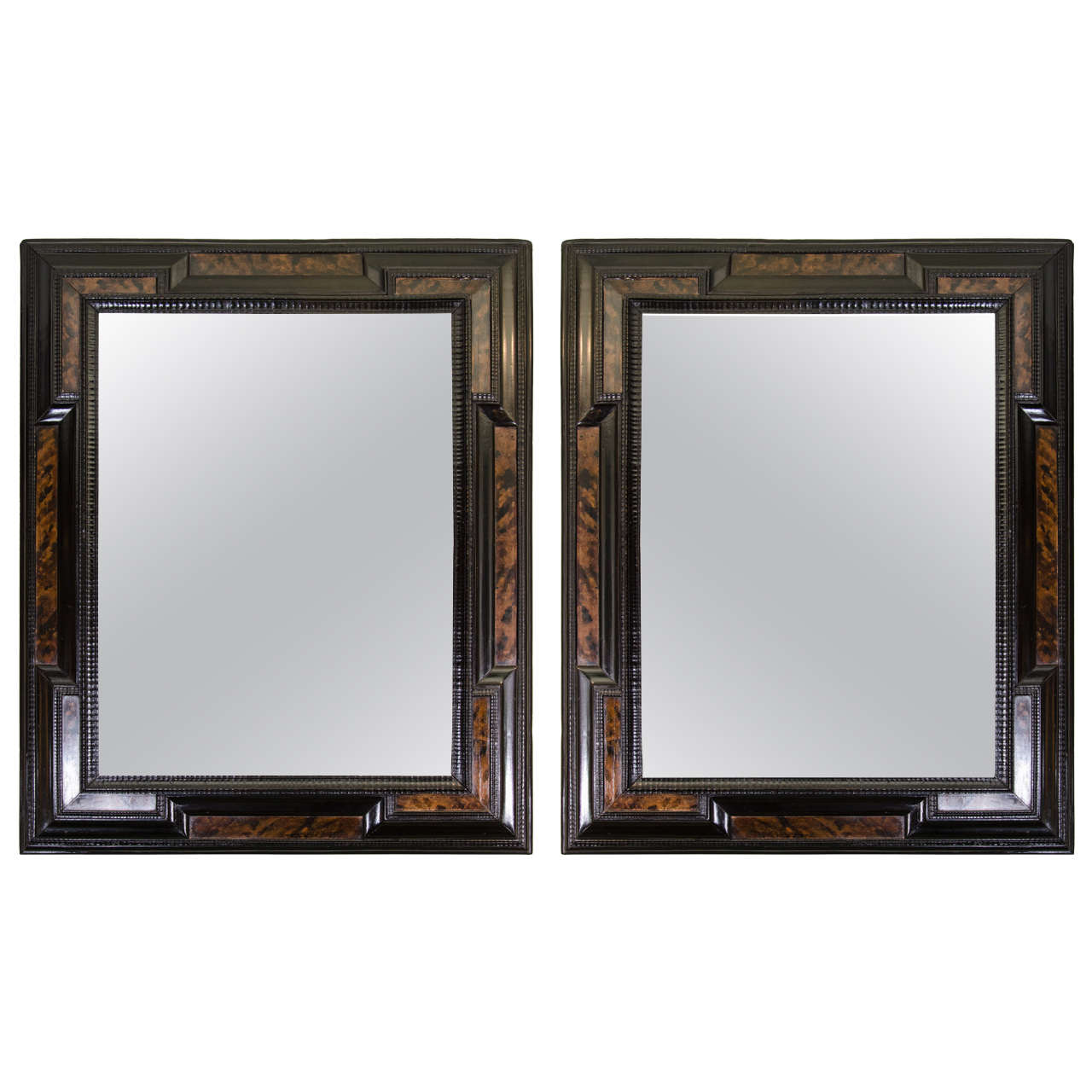 Pair of Baroque Faux Tortoise Mirrors
