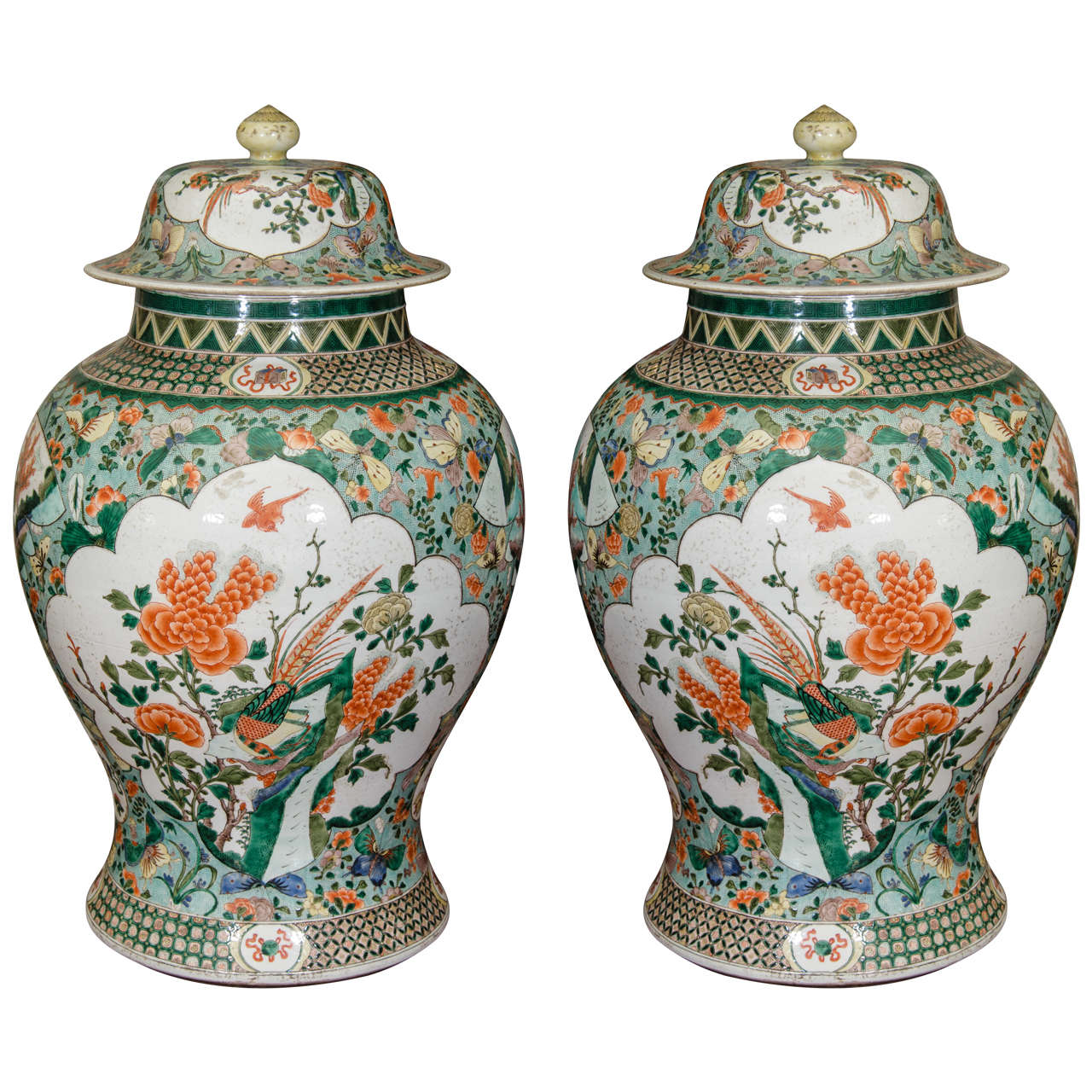 Pair of Chinese Export Famille Verte Jars