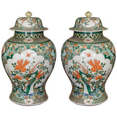 Antique Pair of Chinese Export Famille Verte Jars
