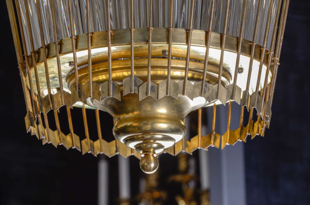 Italian Decorative Pair of Arrows Brass and Murano Glass Lantern Suspensions