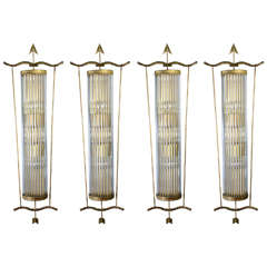 Decorative Set of Four Arrows Brass and Murano Glass Wall Sconces