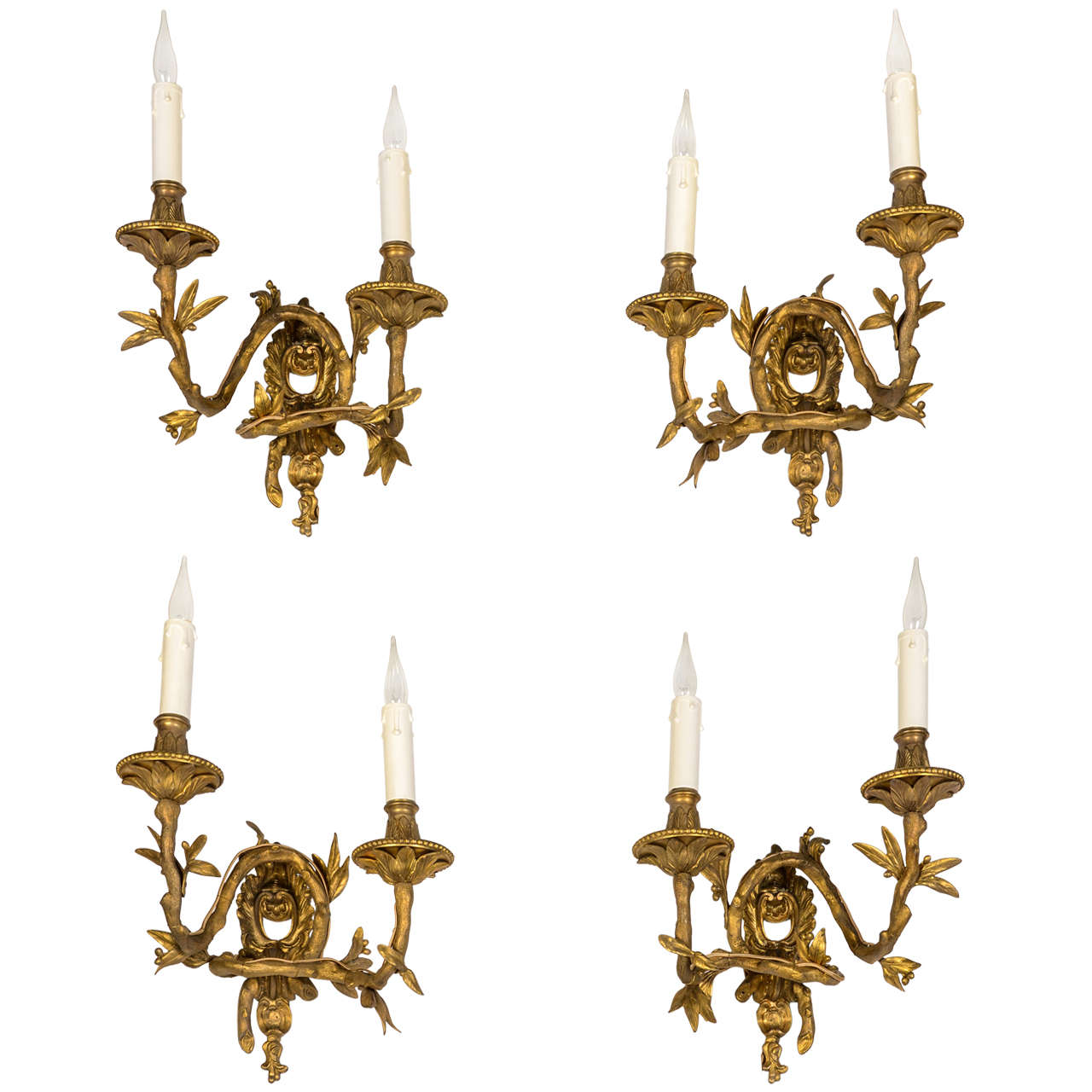 Original Set of Four 19th Century Gilded Bronze Louis XV Style Wall Sconces For Sale