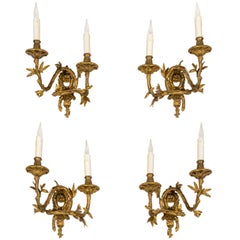 Antique Original Set of Four 19th Century Gilded Bronze Louis XV Style Wall Sconces