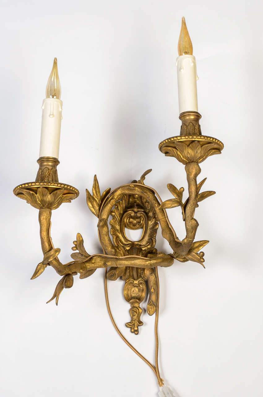 French Original Set of Four 19th Century Gilded Bronze Louis XV Style Wall Sconces For Sale