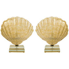 Very Decorative Pair of Murano Glass Shell Lamps