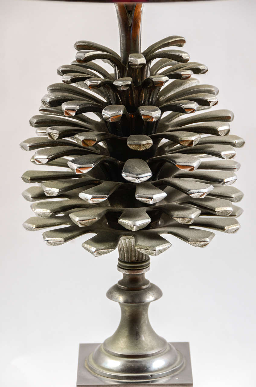 Mid-20th Century Elegant Bronze Pine Cone Lamp by Charles