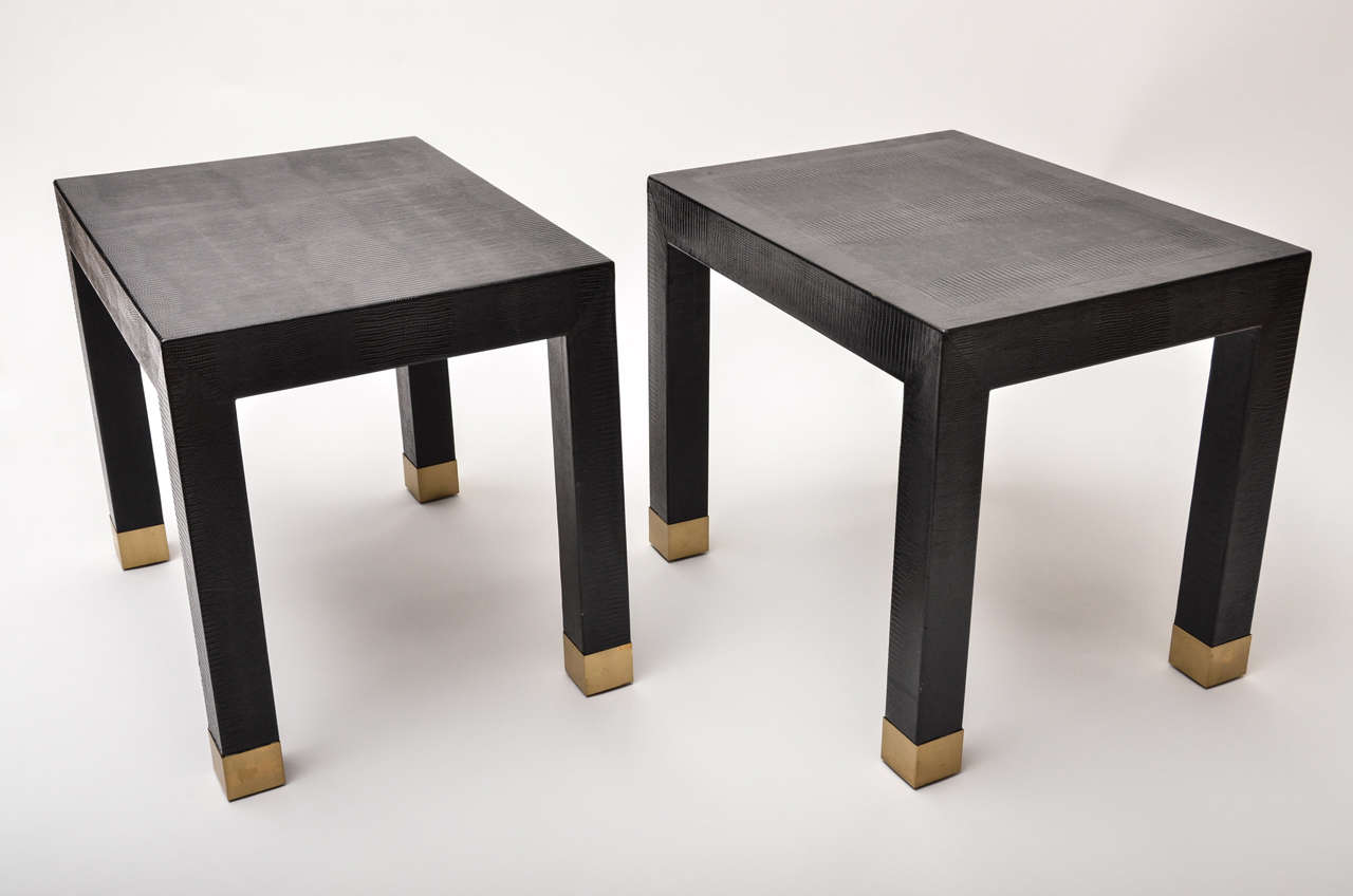 A pair of Karl Springer embossed lizard leather tables.