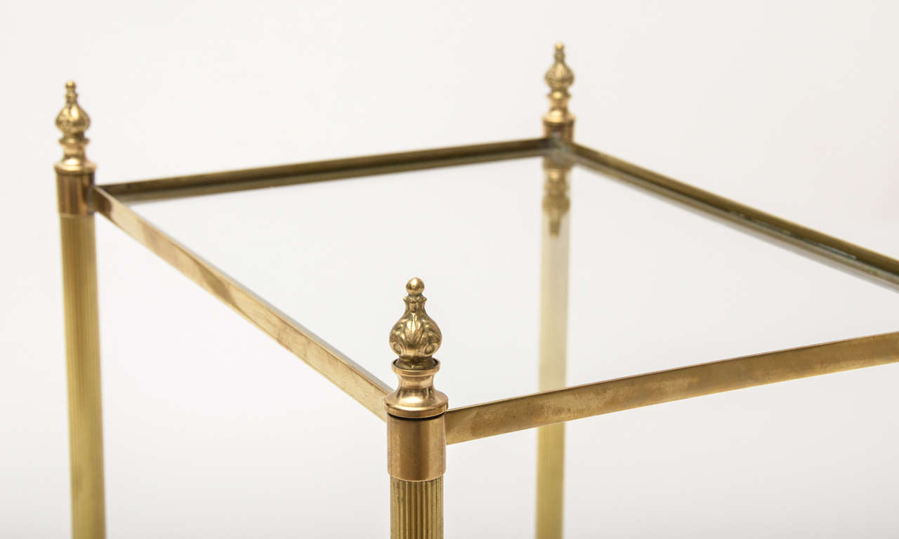 Pair of Mid-Century Modern French Brass and Glass Side Tables In Excellent Condition In East Hampton, NY