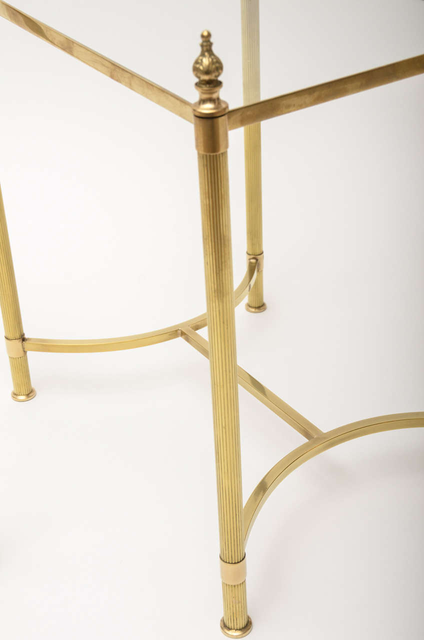 Mid-20th Century Pair of Mid-Century Modern French Brass and Glass Side Tables