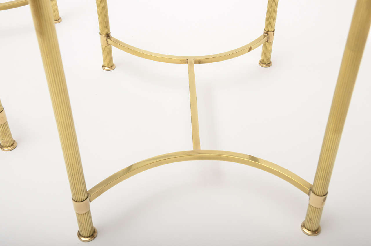 Pair of Mid-Century Modern French Brass and Glass Side Tables 1