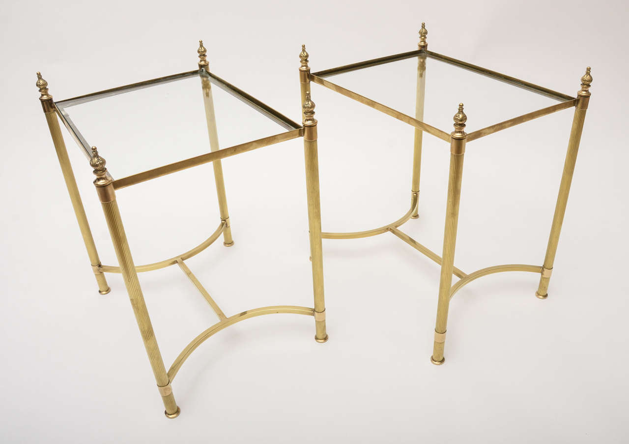 Pair of Mid-Century Modern French Brass and Glass Side Tables 3