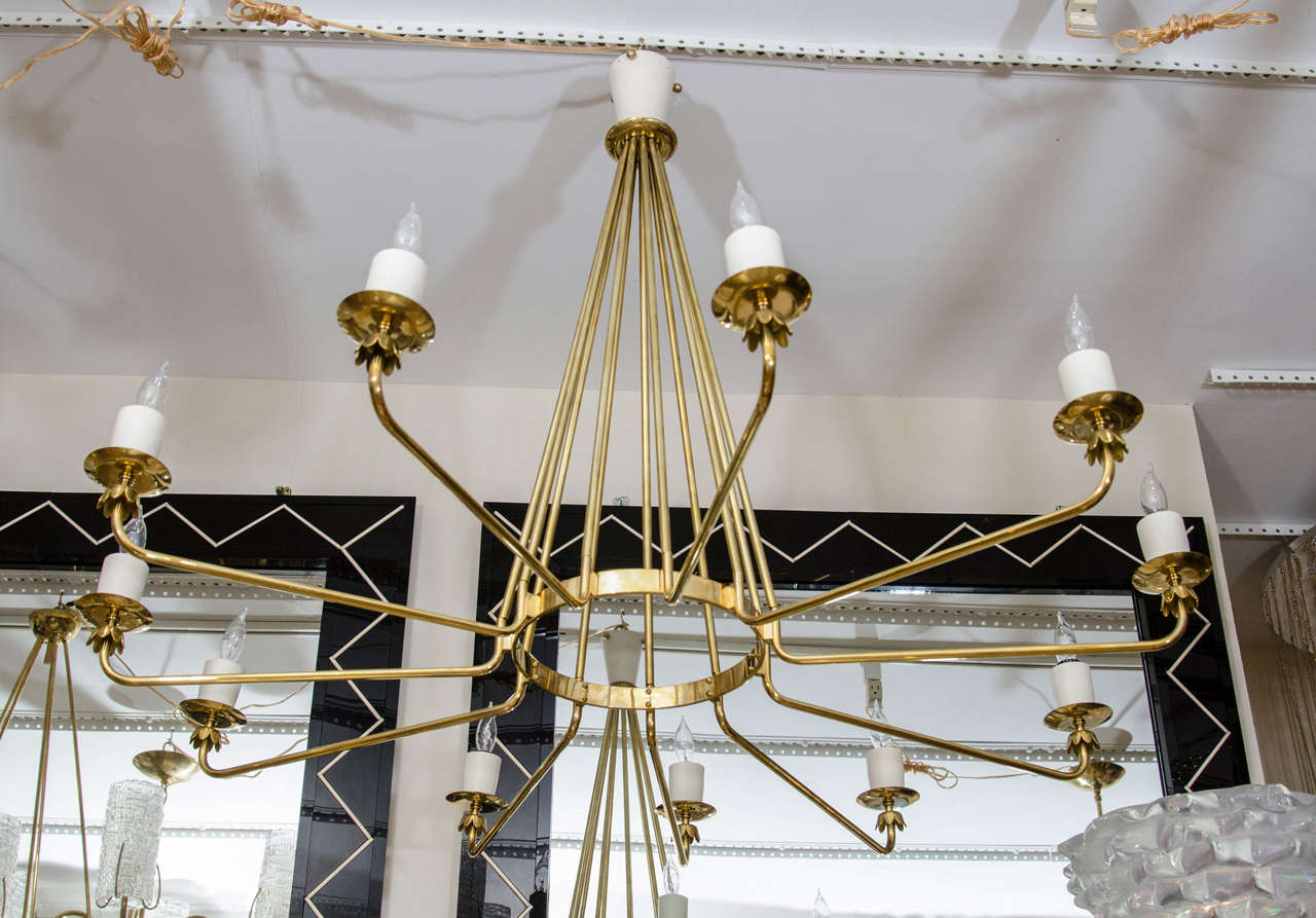 Brass and White Enamel Eleven-Light Chandelier In Good Condition In New York, NY
