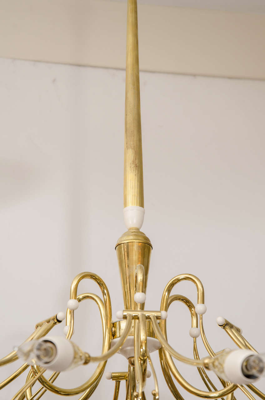 Italian Twelve Arm Curved Brass and Enameled Metal Chandelier