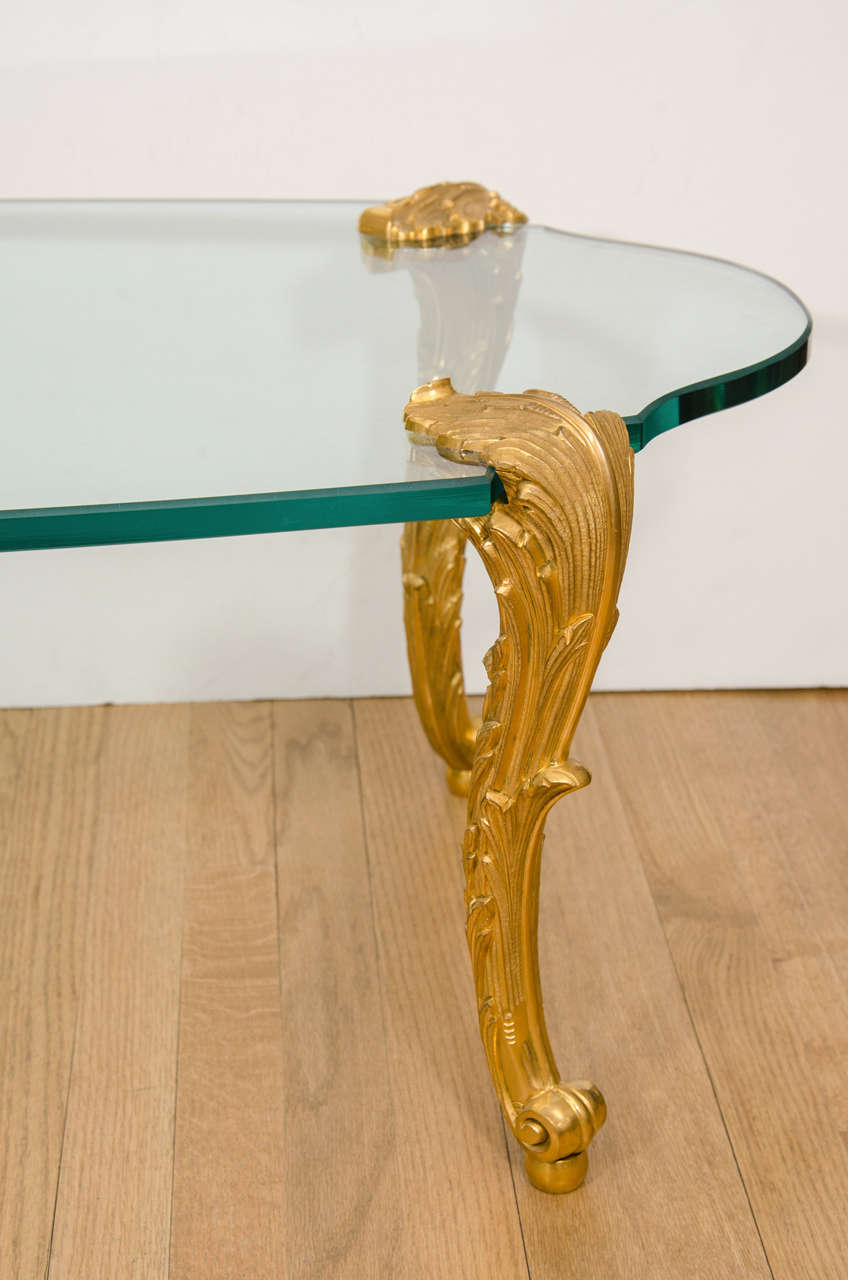 Mid-Century Modern Gilt Bronze Leg Coffee Table by P.E. Guerin