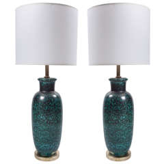 Italian Jade Green Tortoise Shell Ceramic Lamps