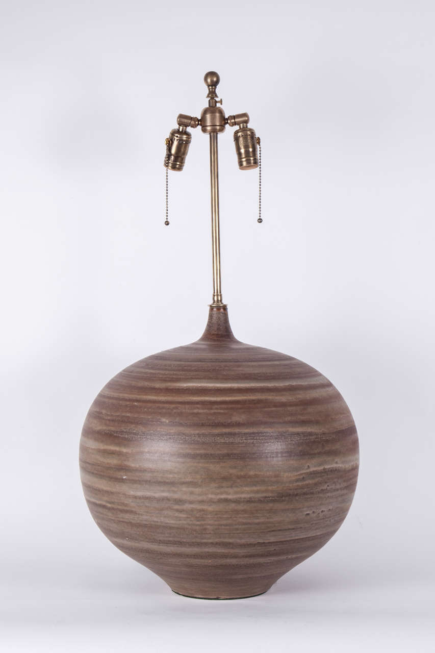 Large Bulbous Form Stoneware Ceramic Lamp by Lee Rosen, Design Technics